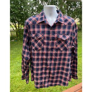 Wrangler Mens XL Red & Blue Plaid Button-Up Shirt With Dual Chest Pockets